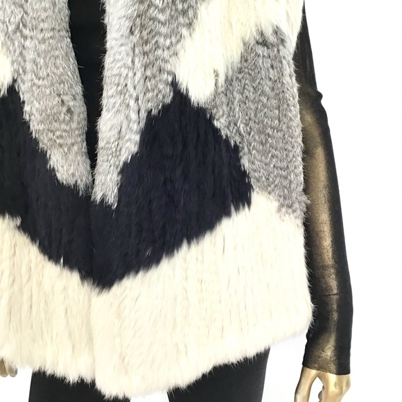 VINCE 100% REAL RABBIT FUR COLORBLOCK VEST SZ M/L - Picture 4 of 7